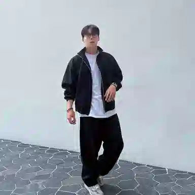 我是大卫 韩版百搭立领纯色休闲两件套美式高街宽松卫衣套装 通用 黑色