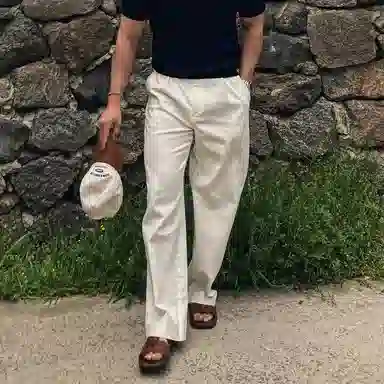 我是大卫 单褶皱纯色百搭直筒阔腿裤韩版高腰拖地长休闲裤 男女同款