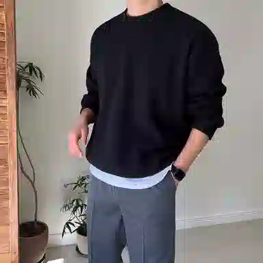 我是大卫 美式时尚高级感宽松圆领慵懒风休闲打底针织衫 男女同款