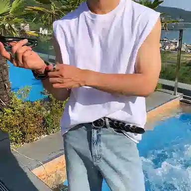 我是大卫 宽松坎肩圆领无袖背心 男款 白色