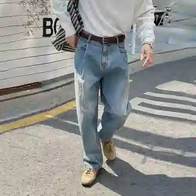 我是大卫 复古水洗做旧宽松休闲牛仔裤 男女同款