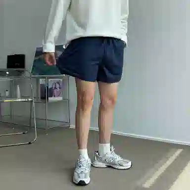 我是大卫 宽松高街直筒五分时尚简约百搭休闲短裤 男女同款 深蓝色