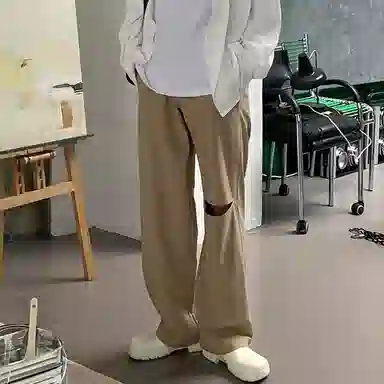 我是大卫 纯色垂坠感拖地破洞设计西装休闲裤 男女同款