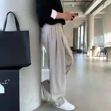 我是大卫 双褶皱垂感韩版高级感百搭直筒休闲裤 男女同款