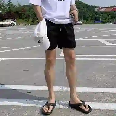 我是大卫 基础色简约纯色系带中腰分休闲短裤 男女同款