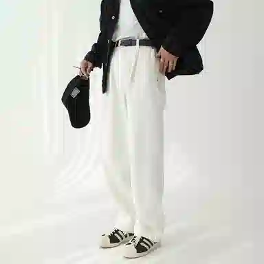 我是大卫 直筒宽松拖地中腰牛仔裤 男女同款 白色