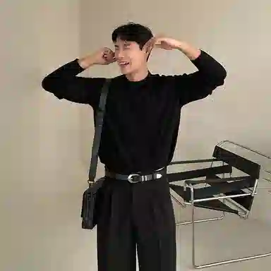 我是大卫 港风宽松慵懒风圆领纯色韩版打底针织衫 男女同款