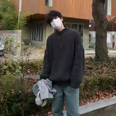 我是大卫 简约纯色慵懒风宽松拉链开衫外套百搭针织衫 男女同款