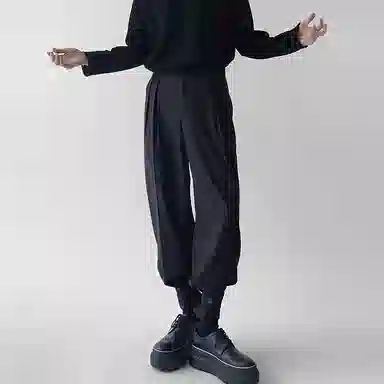 我是大卫 纯色高街可束脚九分宽松休闲裤 男女同款 黑色