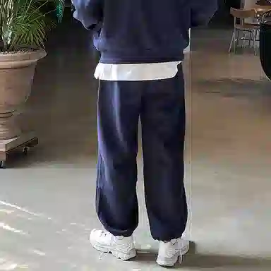 我是大卫 纯色简约基础款宽松休闲裤 男女同款 深蓝色