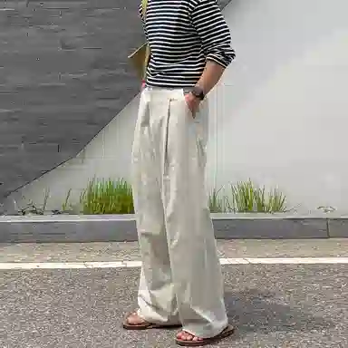 我是大卫 直筒垂感高腰拖地宽松休闲裤 男女同款 杏色