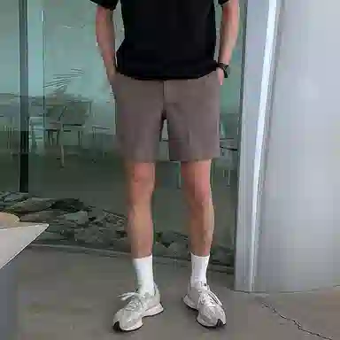 我是大卫 纯色美式高级感运动薄款五分休闲短裤 男款 咖色