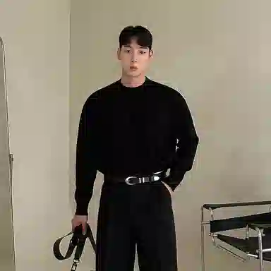 我是大卫 港风宽松慵懒风圆领纯色韩版打底针织衫 男女同款