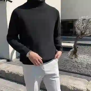 我是大卫 韩版高领纯色百搭加厚毛衣慵懒风内搭打底港风针织衫 男女同款