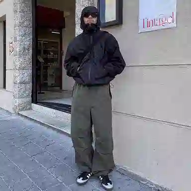 我是大卫 纯色美式机能连帽宽松夹克外套 男女同款 黑色