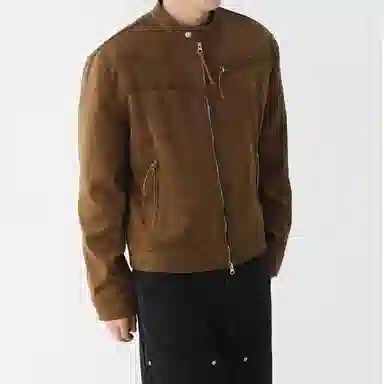 我是大卫 美式复古短款机车服双拉链立领夹克外套 男女同款