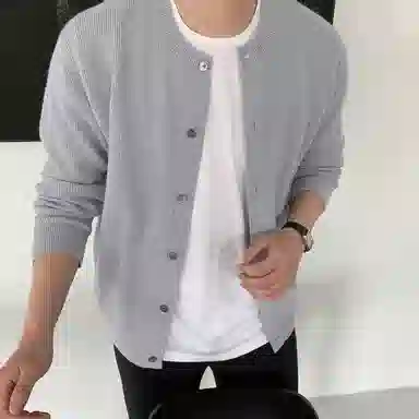 我是大卫 纯色单排扣圆领简约百搭慵懒风韩系针织衫 男女同款