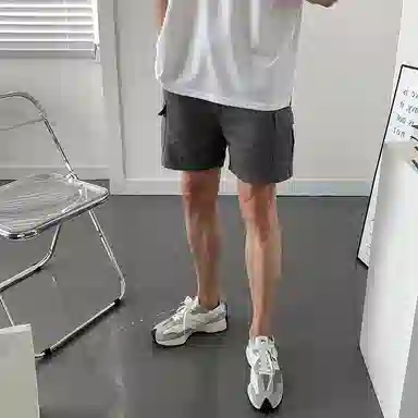 我是大卫 纯色简约宽松抽绳直筒休闲短裤 男女同款