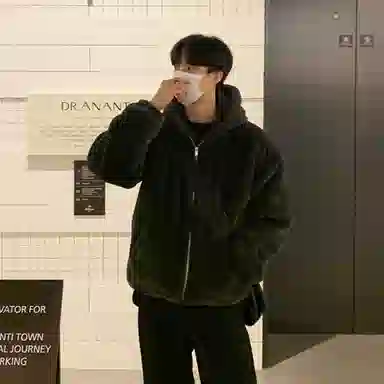 我是大卫 纯色羊羔毛连帽保暖加厚外套夹克 男女同款