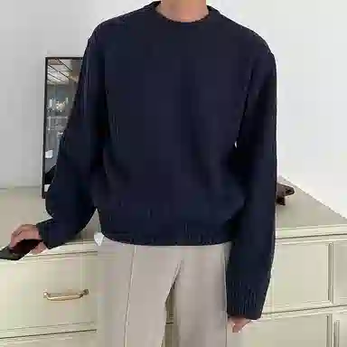 我是大卫 圆领套头百搭宽松基础款纯色韩系长袖针织衫 男女同款