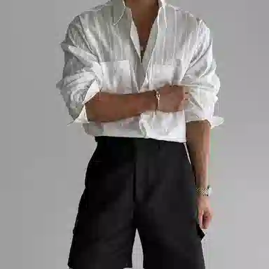 我是大卫 纯色条纹高级感宽松百搭大口袋设计氛围感长袖衬衫 男女同款