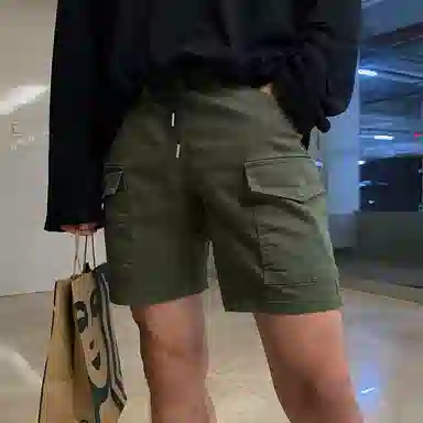 我是大卫 夏季韩版潮牌潮流爆款薄款四分工装休闲短裤 男款 军绿色