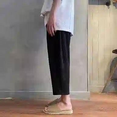 我是大卫 韩版高级感百搭纯色九分松紧腰宽松锥型阔腿休闲裤 男款 黑色