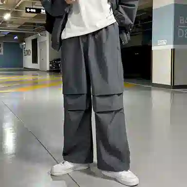 我是大卫 户外机能风百搭纯色美式复古阔腿宽松工装休闲裤 通用