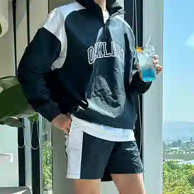 我是大卫 字母撞色立领拉链长袖夹克外套 男款 黑色