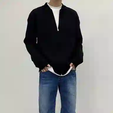 我是大卫 纯色棒球领拉链保暖加厚宽松休闲针织衫 男女同款