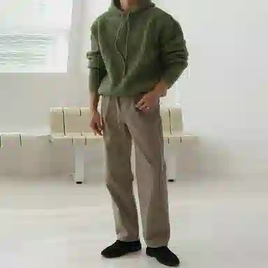 我是大卫 纯色简约慵懒风连帽套头长袖针织衫 男女同款 军绿色