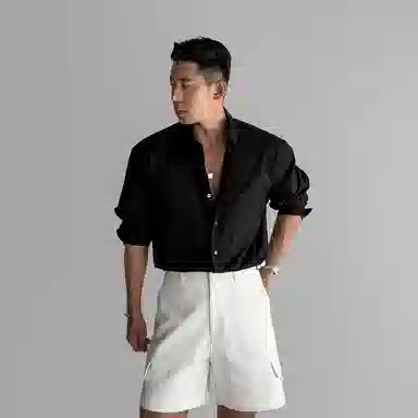 我是大卫 纯色条纹高级感宽松百搭大口袋设计氛围感长袖衬衫 男女同款