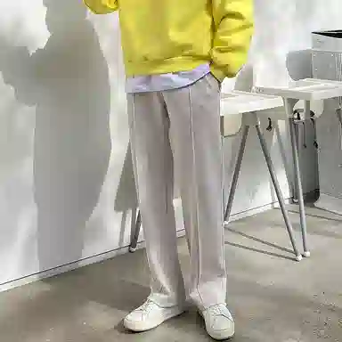 我是大卫 纯色简约垂感阔腿抽绳直筒休闲裤 男女同款