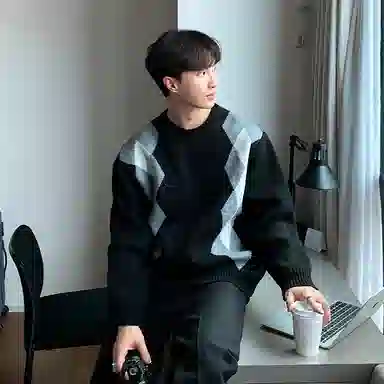 我是大卫 韩系拼色慵懒风宽松休闲针织衫 男女同款