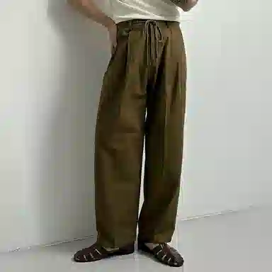 我是大卫 日系直筒褶皱原宿风百搭休闲裤 男女同款 卡其色