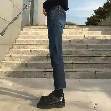 我是大卫 美式复古百搭修身九分裤牛仔裤 男女同款 深蓝色