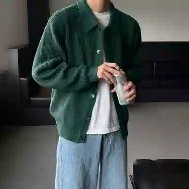 我是大卫 韩版单排扣慵懒风个性开衫纯色针织衫 男女同款