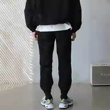 我是大卫 纯色宽松中腰束脚休闲裤 男女同款