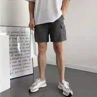 我是大卫 纯色简约宽松抽绳直筒休闲短裤 男女同款