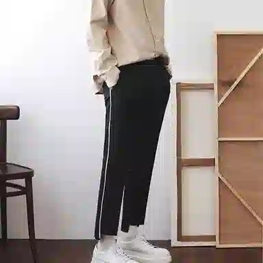 我是大卫 韩版潮流纯色百搭直筒学生宽松垂坠感休闲裤 男女同款 黑色