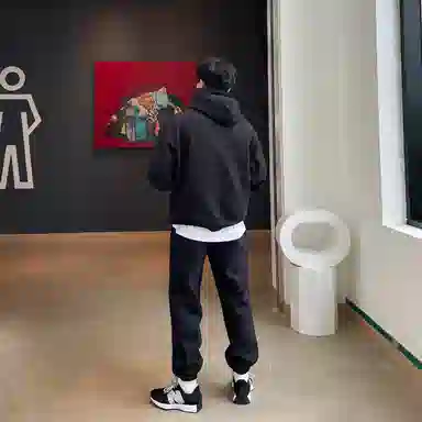 我是大卫 连帽运动风系带直筒束脚休闲裤加厚卫衣套装 男女同款