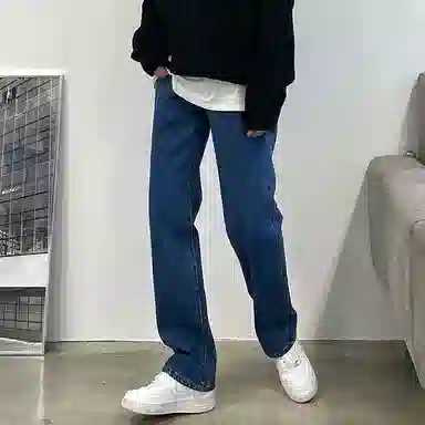 我是大卫 直筒合身休闲牛仔裤 男女同款 深蓝色