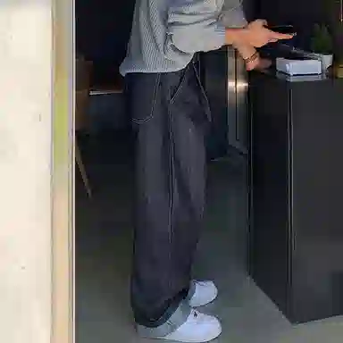 我是大卫 直筒宽松休闲牛仔裤 男女同款 黑色