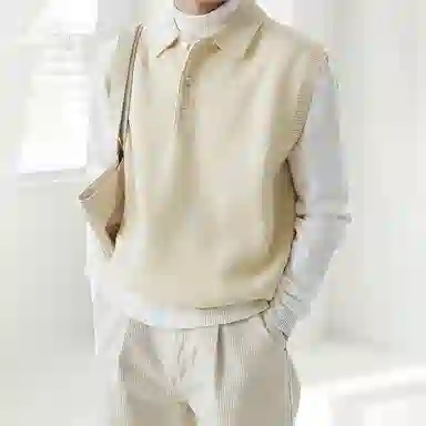 我是大卫 纯色无袖学院风马甲毛衣针织衫 男女同款