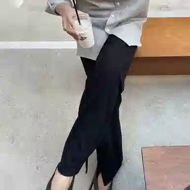 我是大卫 弹力直筒阔腿裤垂感开叉设计西裤休闲裤 男女同款