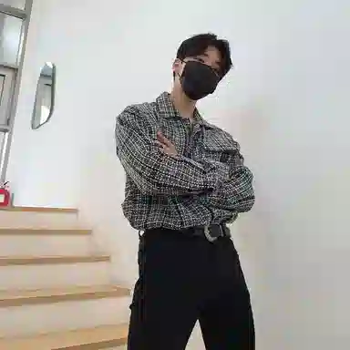 我是大卫 复古小香风编织格子休闲长袖衬衫 男女同款 灰色格子