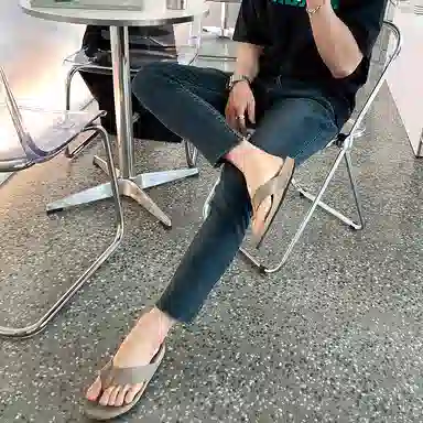 我是大卫 美式破洞修身百搭小脚九分牛仔裤 男女同款 深蓝色