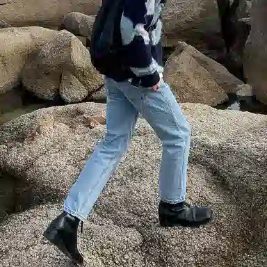 我是大卫 直筒修身百搭复古九分牛仔裤 男女同款 浅蓝色