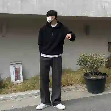 我是大卫 拉链半开襟基础款运动风外套百搭连帽毛衣 男女同款