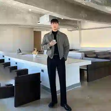 我是大卫 纯色短款翻领休闲拉链飞行员夹克 男女同款